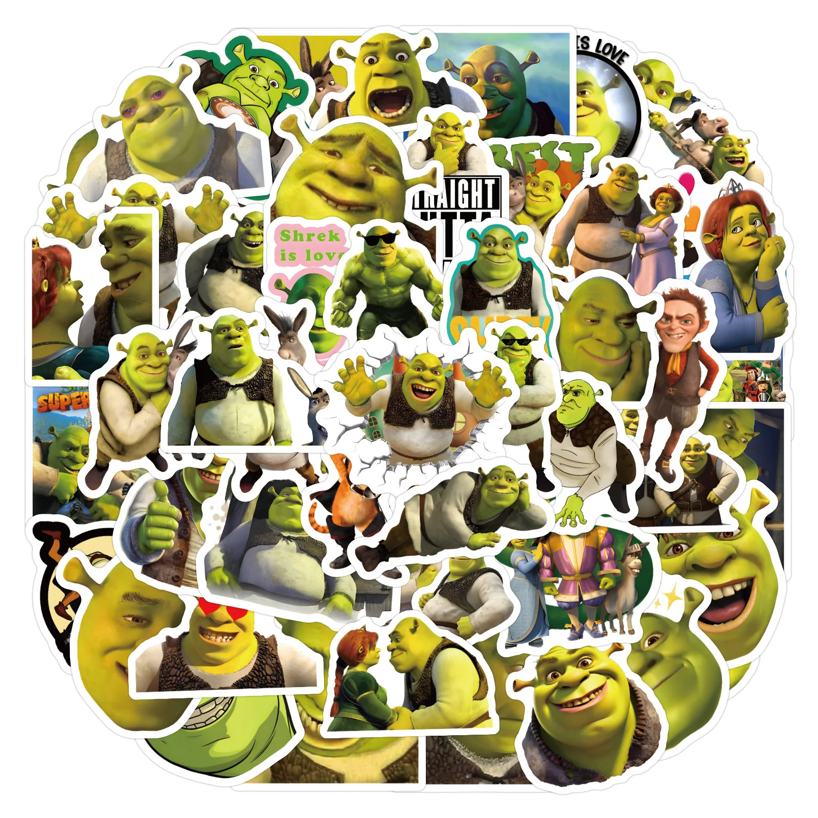 60pcs Cartoon Shrek Creative Decorative Suitcase Water Cup Computer Waterproof Sticker