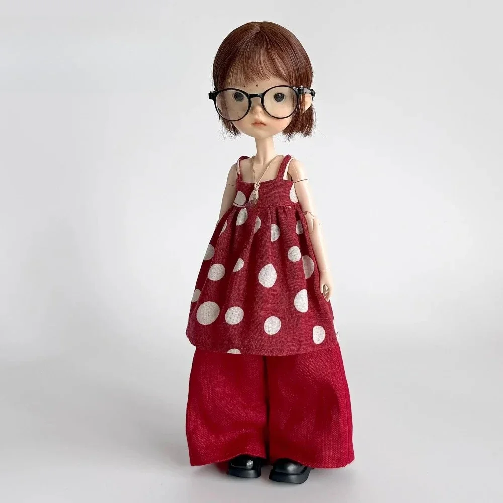 【Keine Figur enthalten】 Weibliche Actionfigur, rot gestreift, gepunktet, mit Trägern, Hose, T-Shirt, Puppe, handgefertigte Kleidung für Blythe/Azone/ob22 – Detail 3