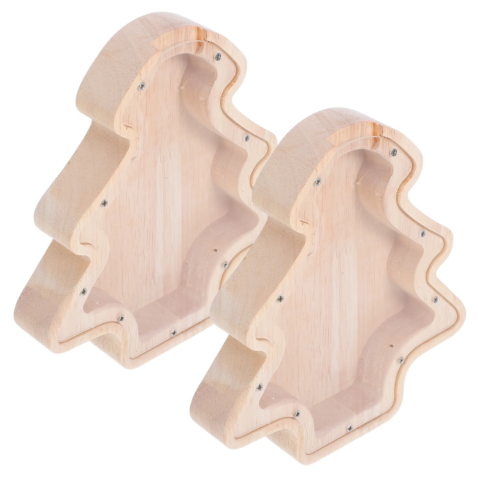 2個セット クリスマスツリー型 木製貯金箱 子供用 割れないコインホルダー 現金入れ 貯金箱