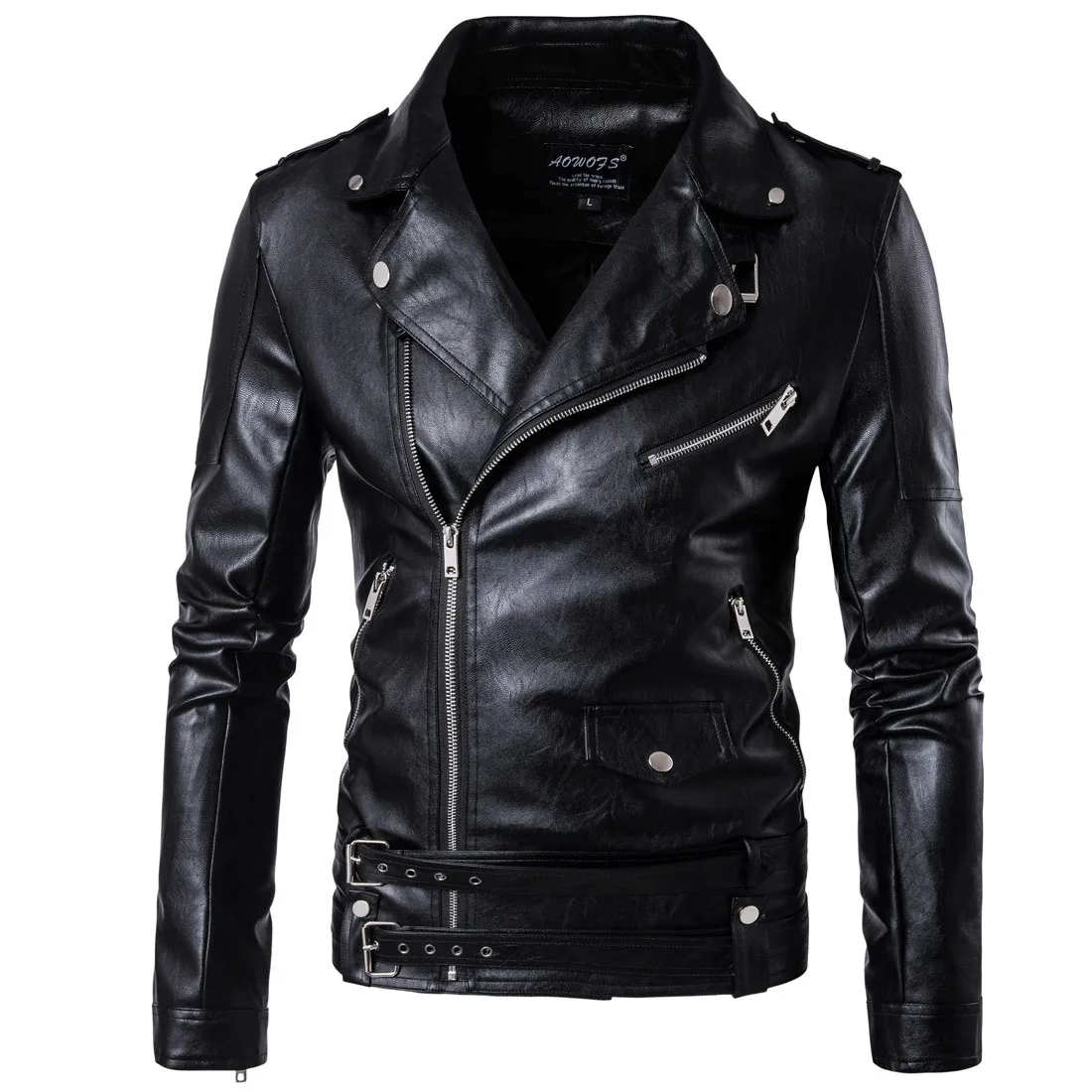 

Autumn/Winter Fashion Punk Men's Leather Coat Zipper Motorcycle Slim Fit Harley Leather Jacket Rock Black Leather Coat