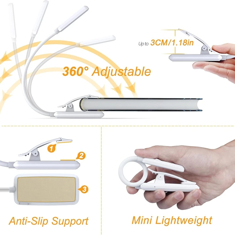 Top-9 LED Rechargeable Book Light For Reading In Bed 3 Color Temperatures,Small Light Weight Clip On Book Reading Light