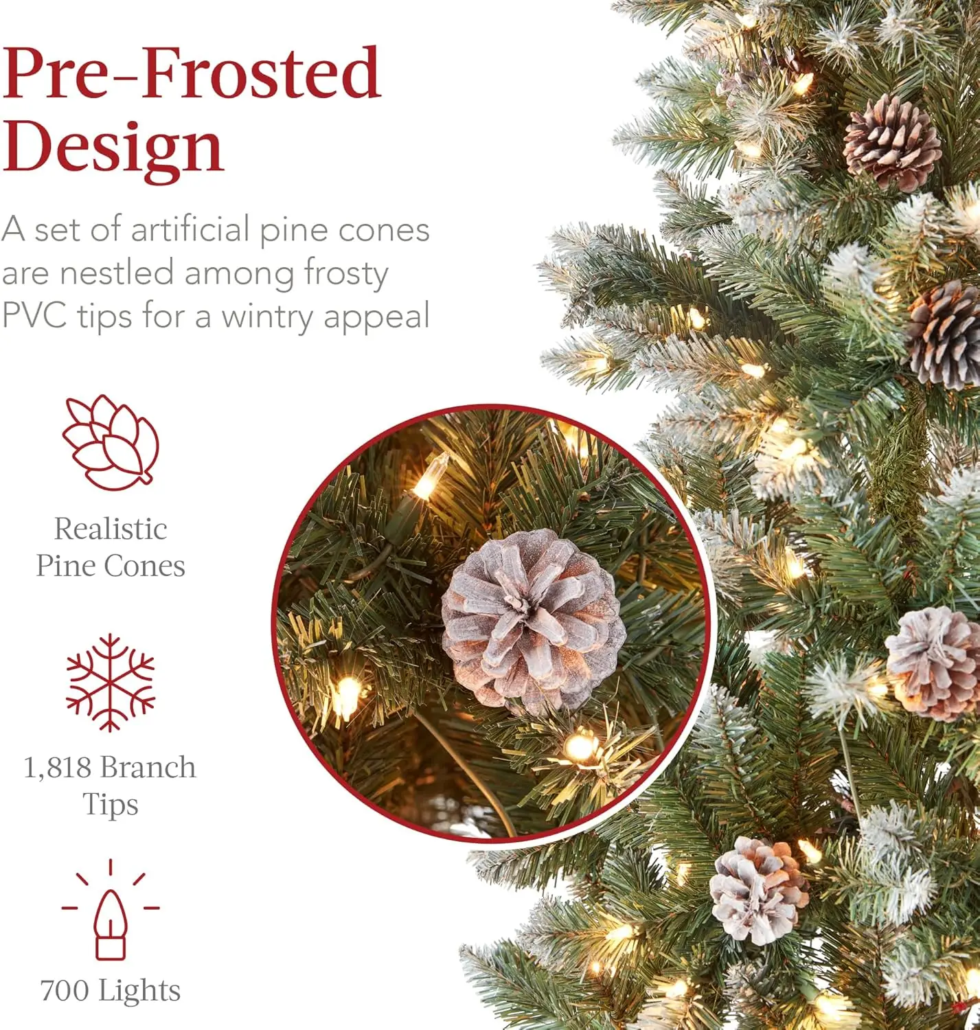 Best Choice Products 12Ft Pre-Lit Pencil Christmas Tree, Partially Flocked & Frosted Slim Holiday Tree Decoration, Skinny Xmas