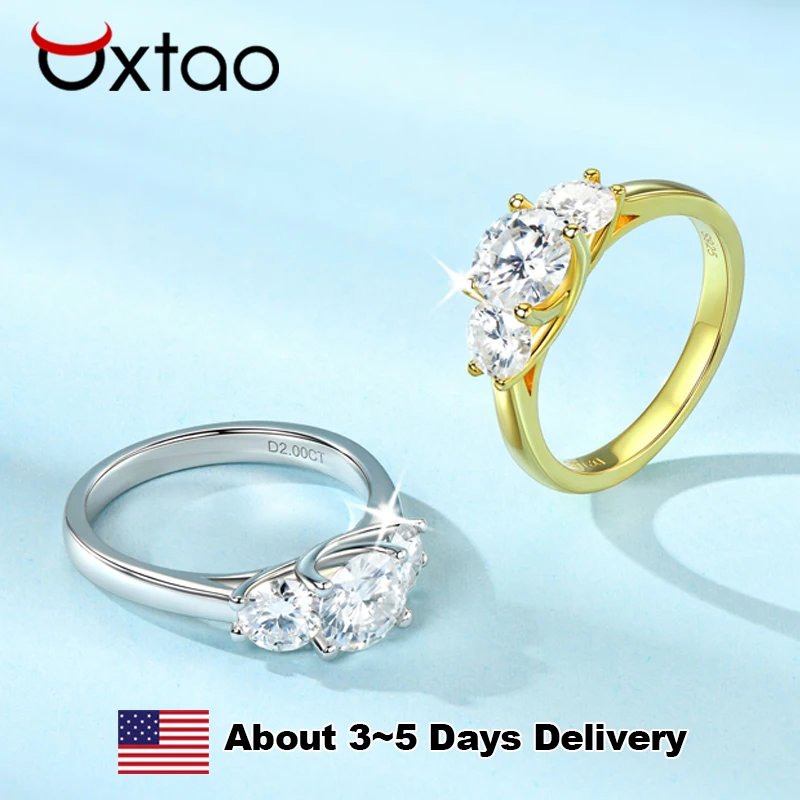 

OXTAO D Color Moissanite 3-stone Engagement Rings For Women 925 Sterling Silver Promise Wedding Rings Fine Jewelry Anniversary