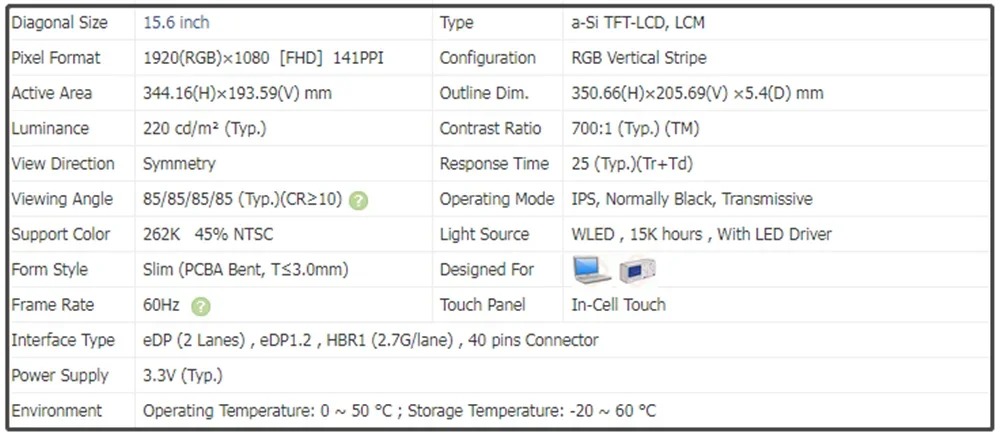 LP156WFD SPH2 LP156WFD-SPH2 15.6 inch LCD Touch Screen Laptop IPS Panel EDP 40pins FHD 1920x1080 In-Cell Touch