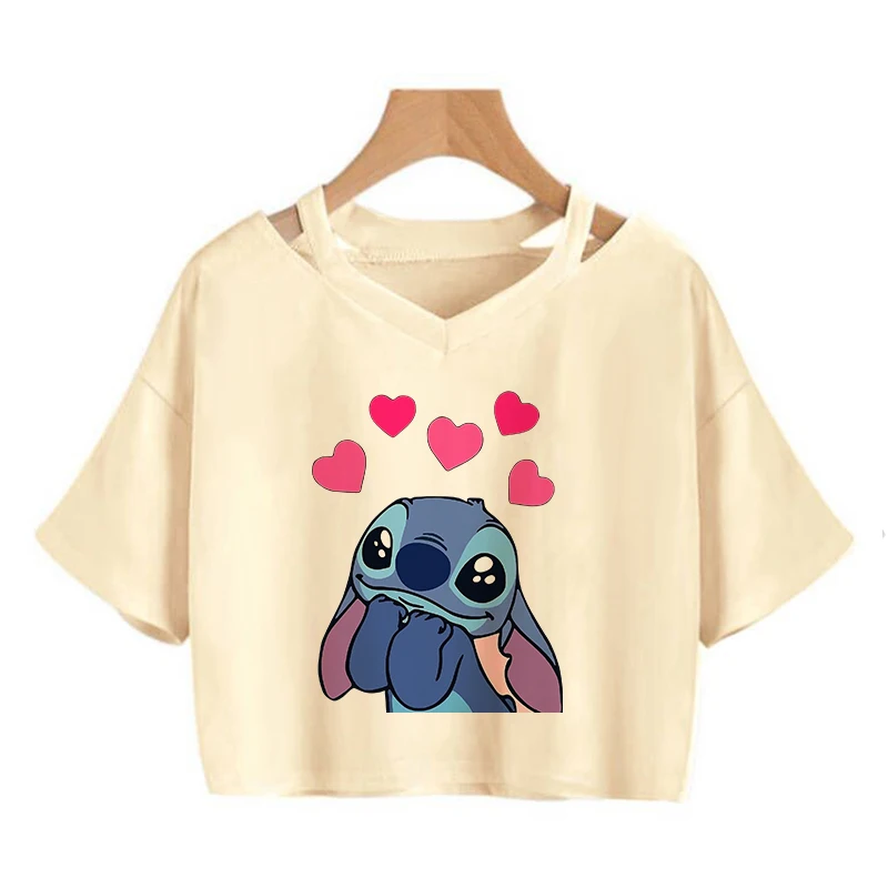 

Cute Cropped Kawaii Stitch Funny Cartoon T Shirt Women Manga T-shirt Graphic Tshirt Streetwear Crop Top Tees Female Gothic