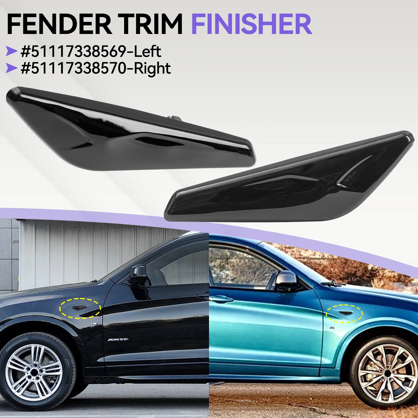 

Передняя левая и правая сторона, маркер указателя поворота, глянцевая отделка, подходит для BMW X3 X4 F25 F26 51117338569,51117338570