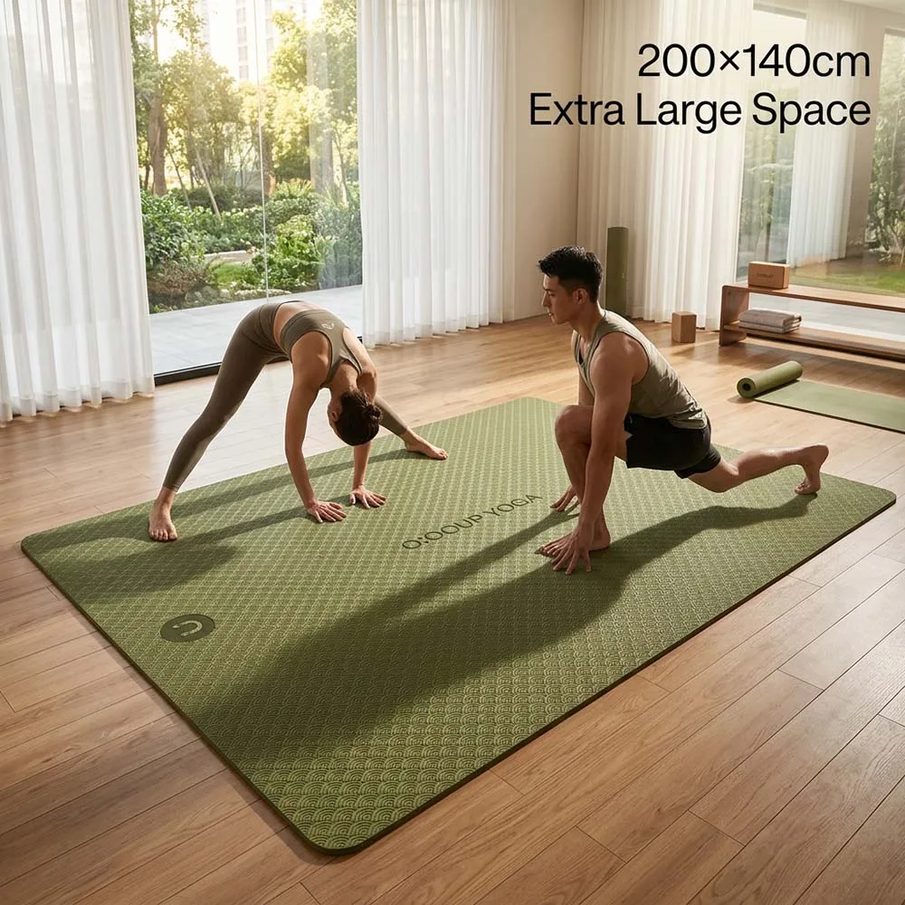 Double Sized Oversized Yoga Mat Non Slip TPE Eco Friendly Fitness Exercise Mat with Carrying Strap Workout Mats for Home Pilates