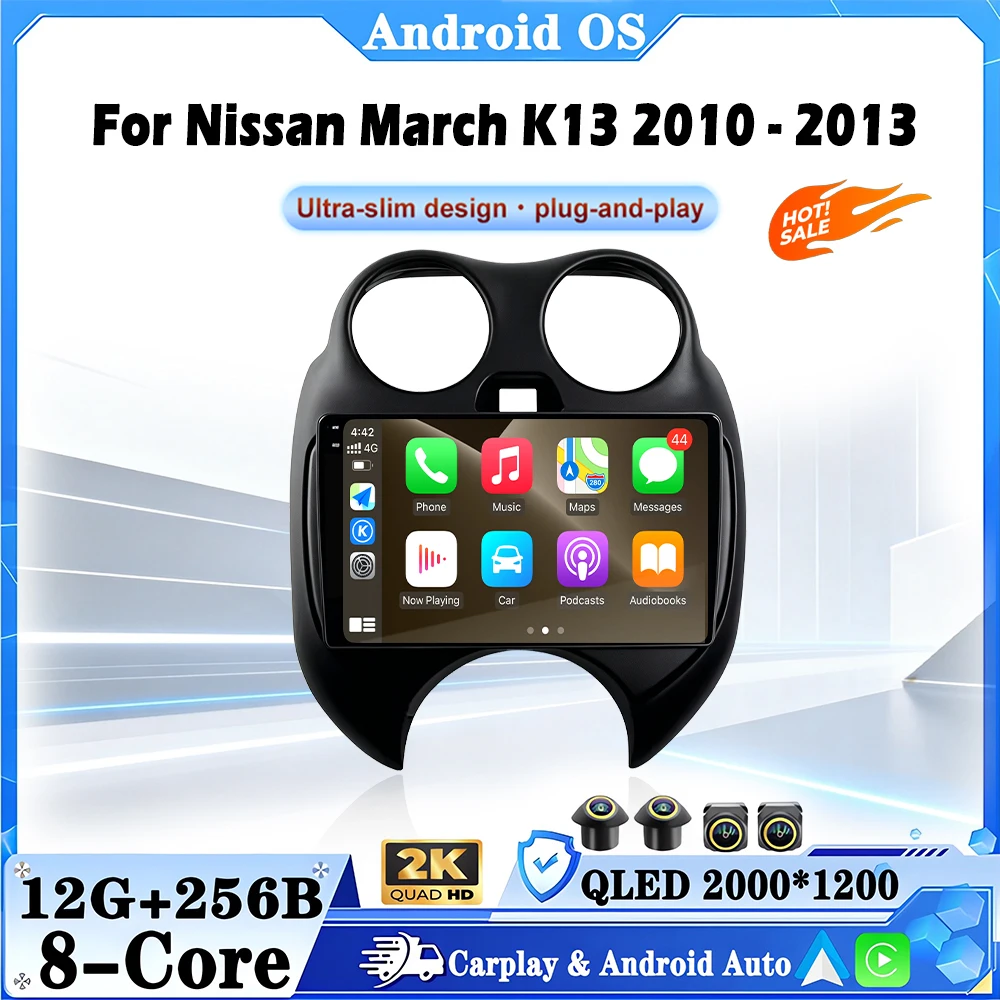 For Nissan March K13 2010-2013 Android Intelligent System Car Radio Multimedia Player GPS Navigation 4G WiFi QLED Touch Screen