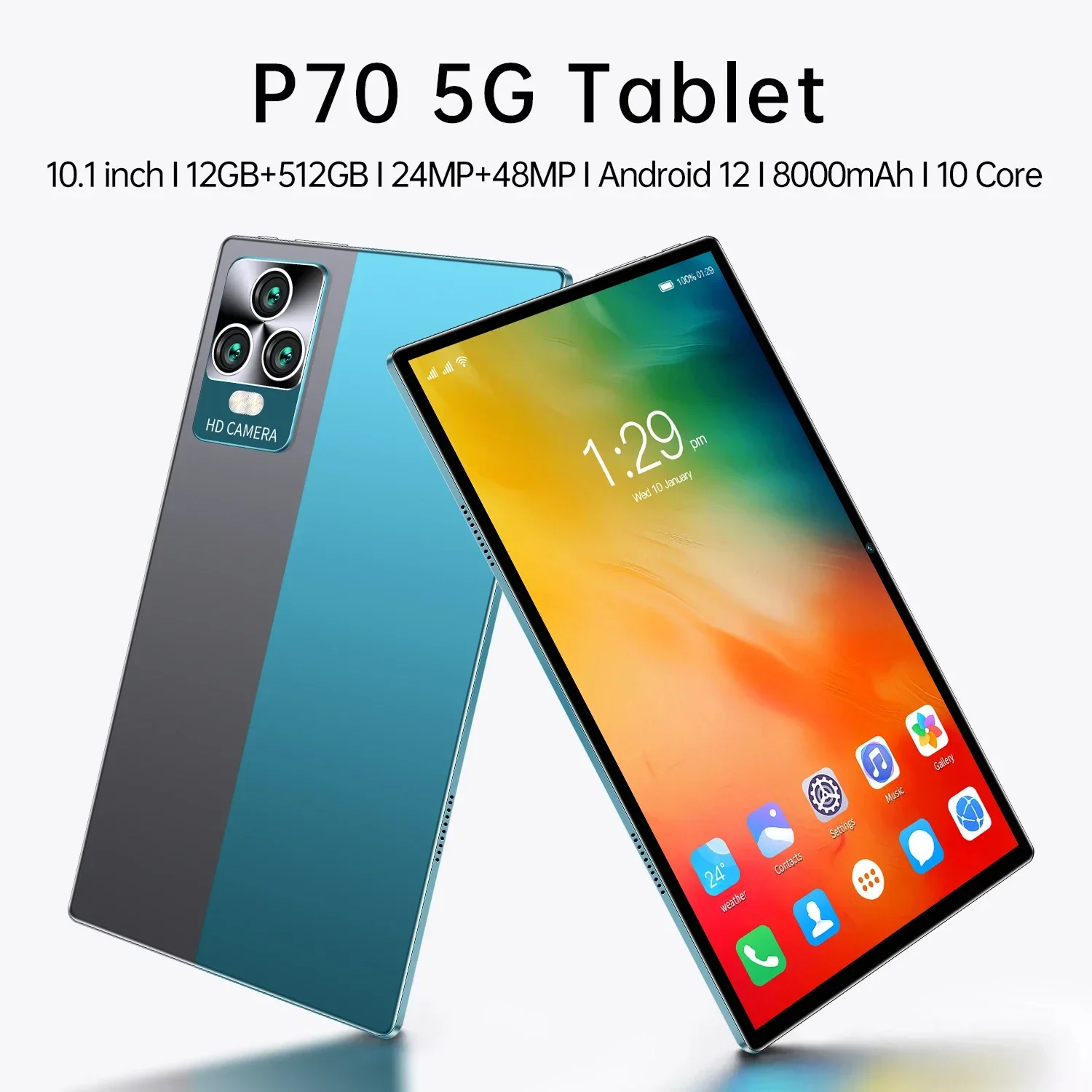 2023 versi Gobal Android Tablet P70 10.1 inci Android 12 Bluetooth 12GB 512GB Deca Core 24 + 48MP WPS + 5G WIFI penjualan terlaris Laptop