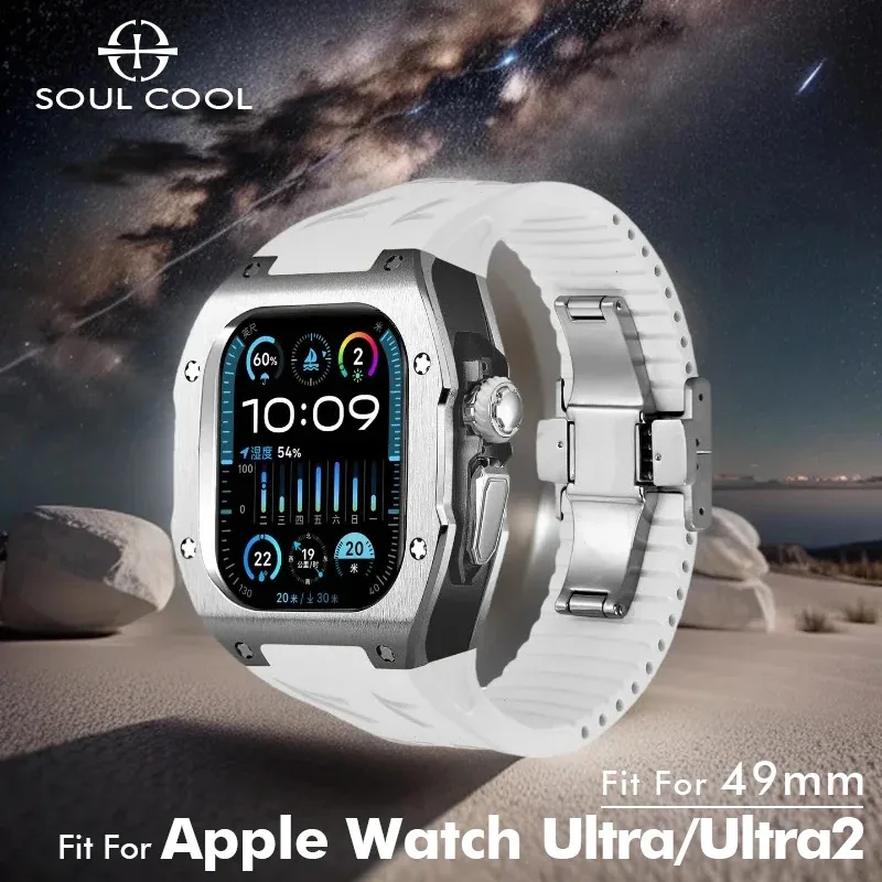 Soul Cool Mod Kit for Apple Watch Ultra 3/2 49mm Case high-leve Titanium Case for iWatch Ultra Mod Kit fluororubber Strap