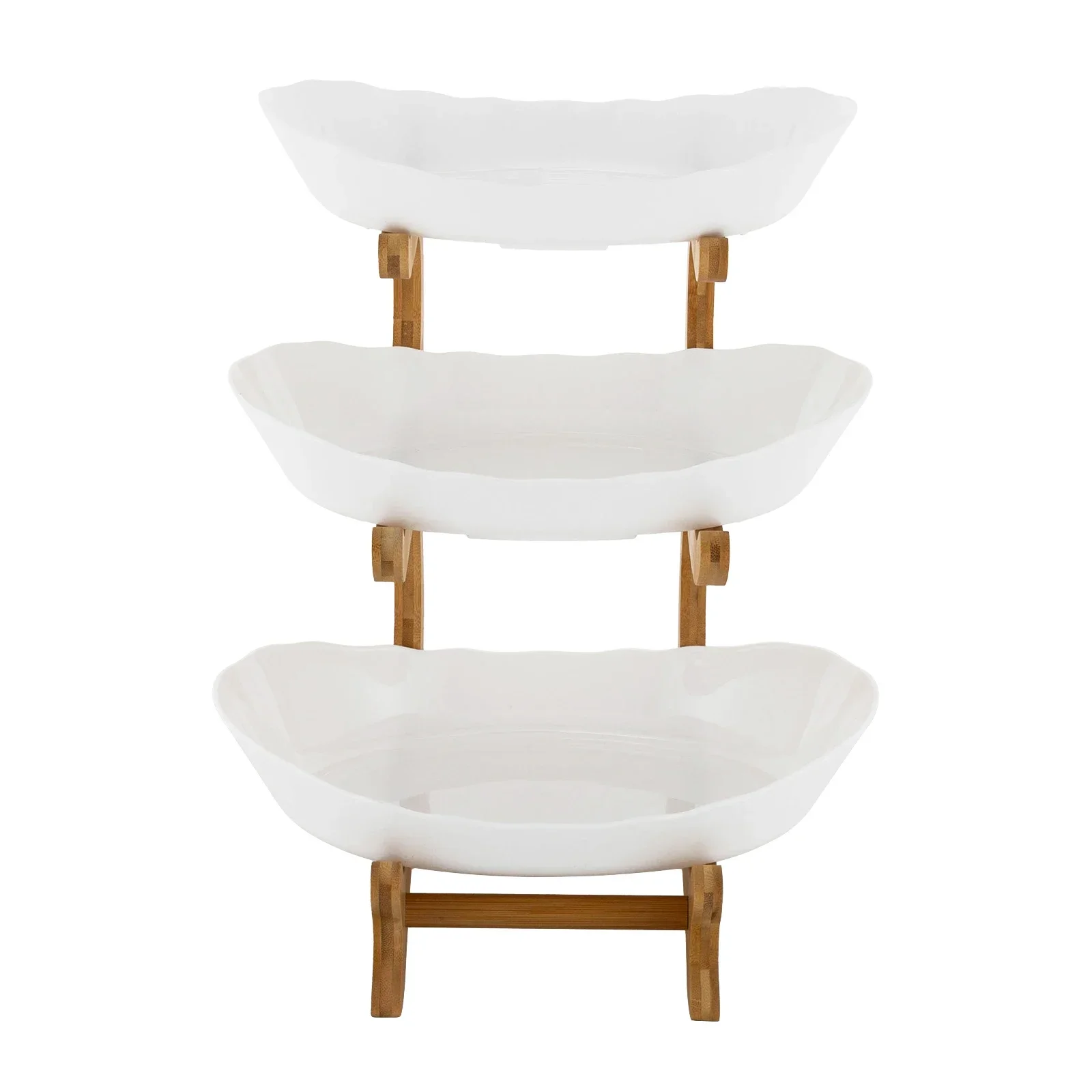 3 Tiered Ceramic Fruit Bowl Detachable Design Space Optimization Fruit Bowl with Bamboo Wood Stand for Fruits, Candies, Food