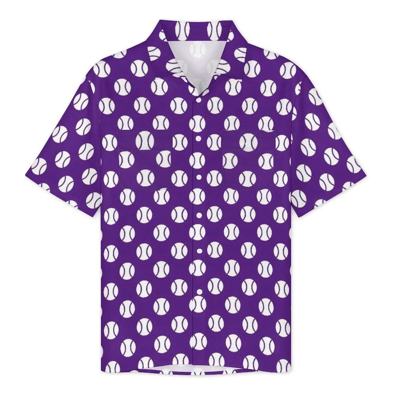 Camisa de férias estampada bola para homens, Cute Purple Tennis Hawaiian Casual Camisas, Blusas Novidade, Manga Curta Y2K Moda Roupas Personalizadas