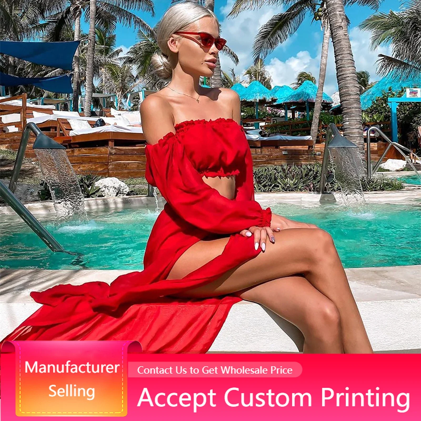 Bikini Cover-ups 2022 Long Sleeve Crop Tops Cover Up Skirts Leopard Swimwear Robe Beach Dresses Two Piece Beachwear Bathing Suit