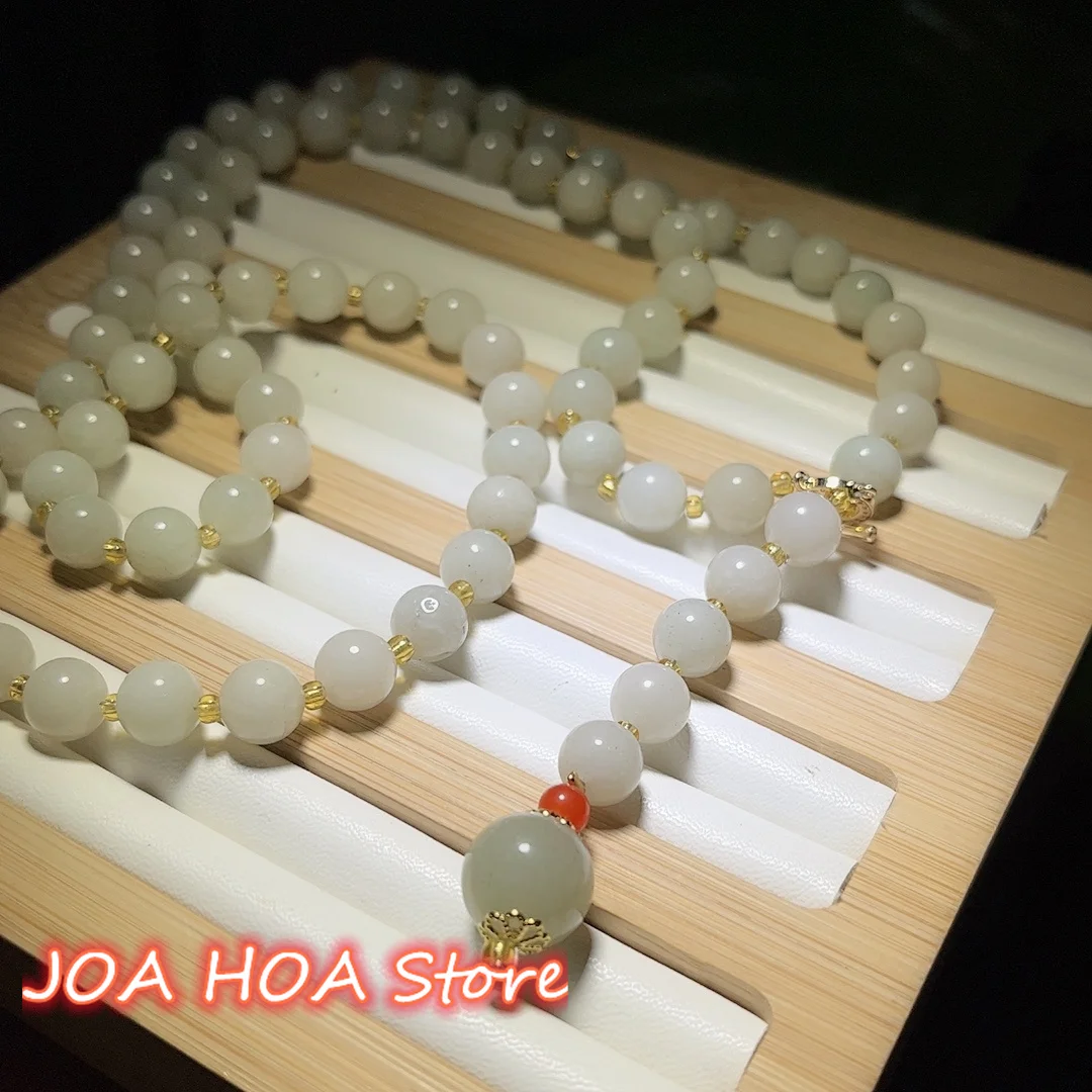 Multifunctional Jewelry Natural Hetian Golden Silk Jade Bead String Waist Chain Necklace Sweater-Chain DIY Handcrafted