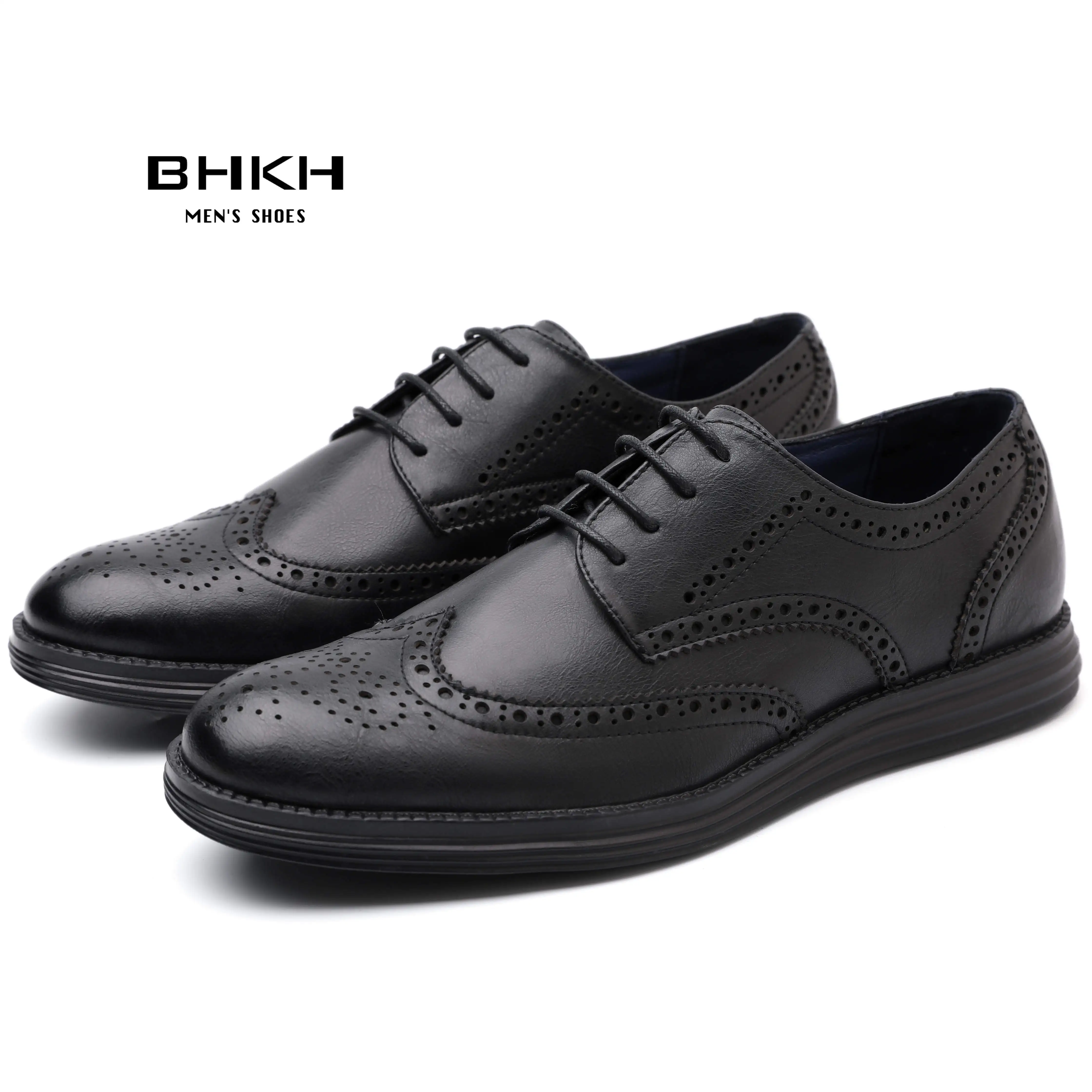 BHKH-Chaussures provoqué en cuir véritable pour hommes, chaussures décontractées à lacets, chaussures d\'affaires intelligentes, chaussures de