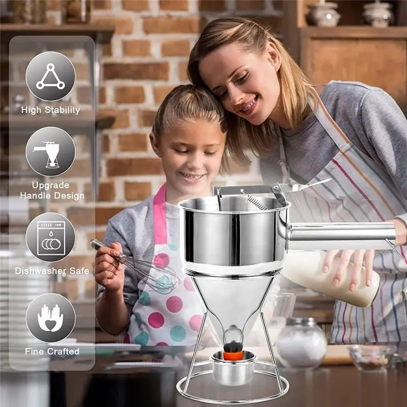 2026 + 1 موزع عجين فطيرة قمع الخبز من الفولاذ المقاوم للصدأ + حامل ثابت مع مجمع العجين