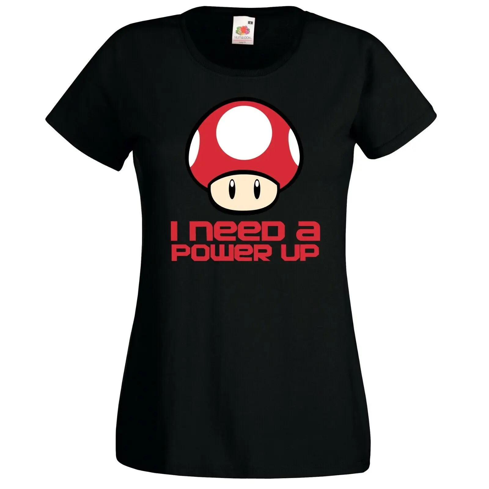 Youth Designz Women's T Shirt I Need A Powerup Print Funny Saying Toad Gaming Fun