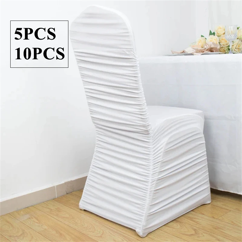 

White Rouge Stretch Spandex Fitted Banquet Chair Cover Wedding Ruffled Covers Event Party Decoration