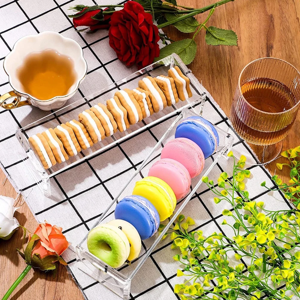

2pcs Acrylic Serving Tray Dessert Platter Transparent Biscuit Food Holder Snack Fruitcake Party Display Tray European Style