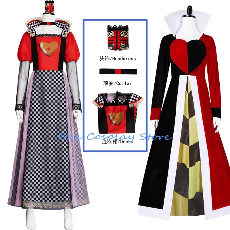 2 Styles Red Queen of Hearts Princess Cosplay Dress Alice Fancy Dress Delux Party Girls Play Outfit for Halloween Party