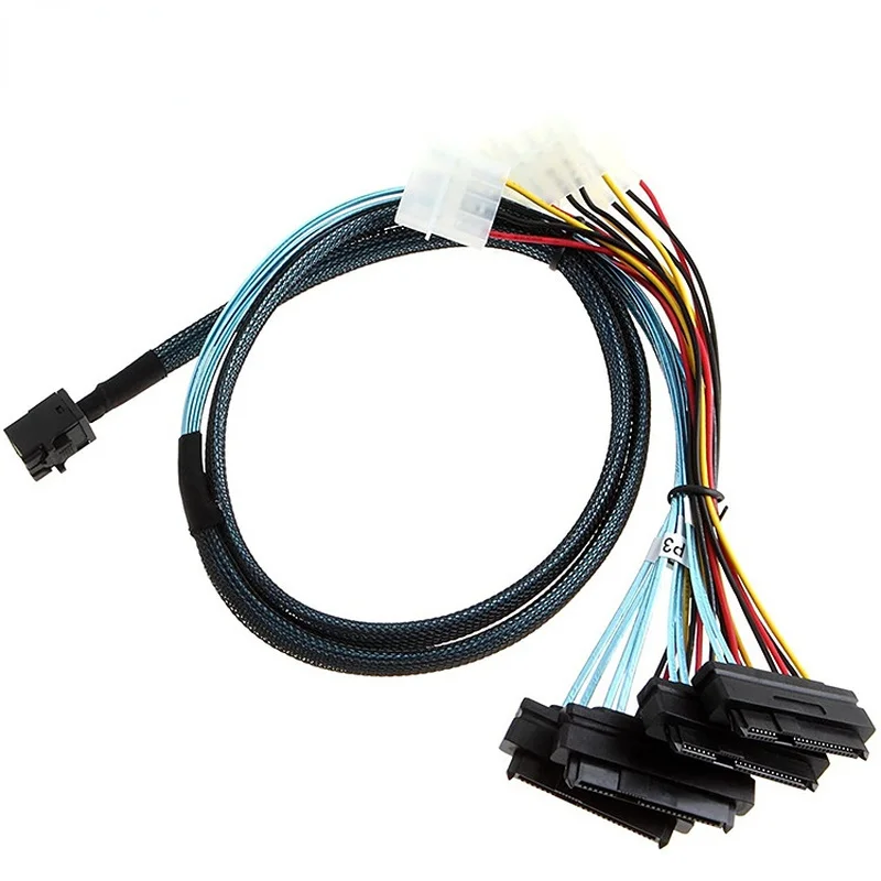 SFF-8643 to SFF-8482 Cable Internal HD Mini SAS SFF8643 Host to 4x 29Pin SFF8482 Target Adapter Cord with IDE 4PIN Power 0.5M 1M