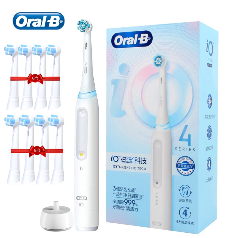 

Электрическая зубная щетка Oral B iO4 Magnetic Tech, 4 режима, отслеживание чистки зубов, умная щетка с датчиком давления и насадками для насадки щетки