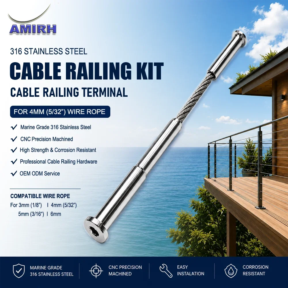 4mm Stainless Steel 316 Cable Railing Kit with Flat/Dome Head Tensioner Swage Stud And Dome Head Terminal for Deck Balustrade