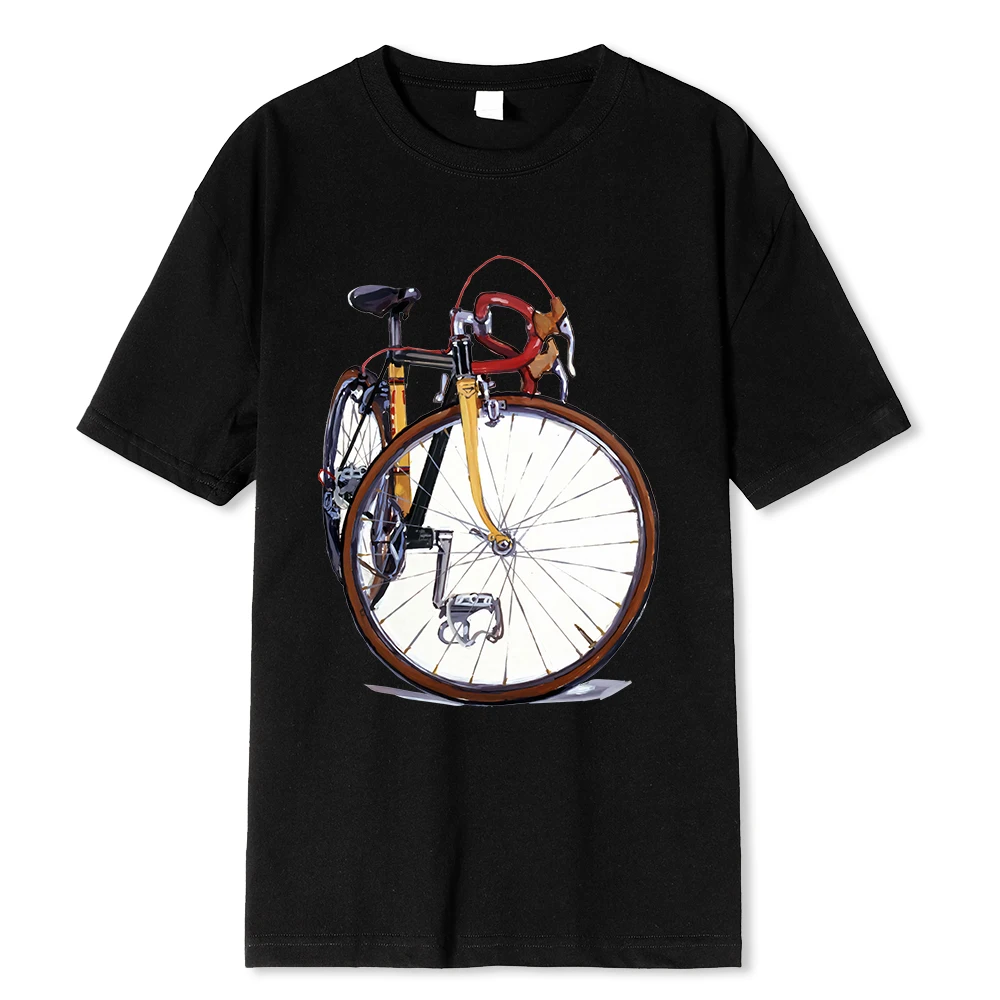 Fixed Gear Bicycle Cyclist Painting T-Shirt New Summer Men Short Sleeve Road Bike Sport Lover White Casual Boy Tees Vintage Tops