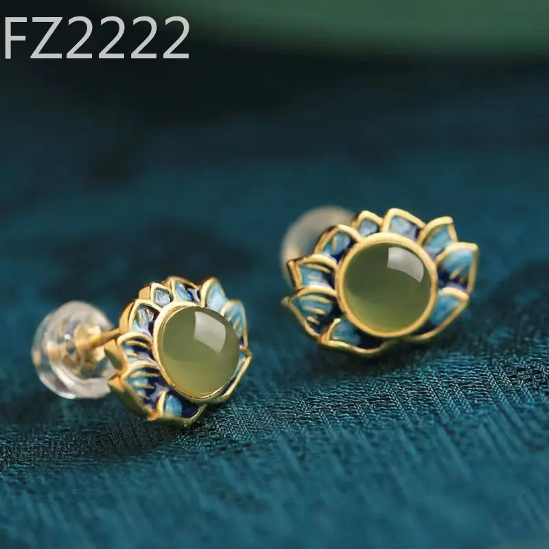 

1453 Chinese style new lotus sterling silver stud earrings women's niche design antique flower earrings