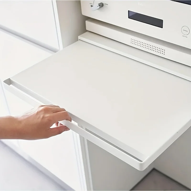 1-teiliges Metall-Utility-Rack mit ausziehbaren Regalen und Schubladen – vielseitiger Mikrowellenständer für Ofen, Kochgeschirr und Tischaufbewahrung.