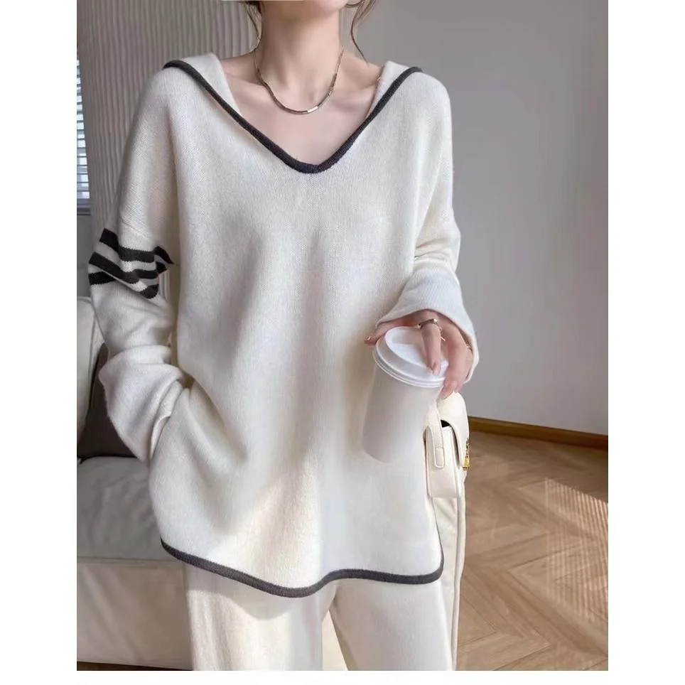 

Свободный женский комплект Camere, толстовка с капюшоном цвета све, осень-зима, модный повседневный удобный дышащий вязаный топ