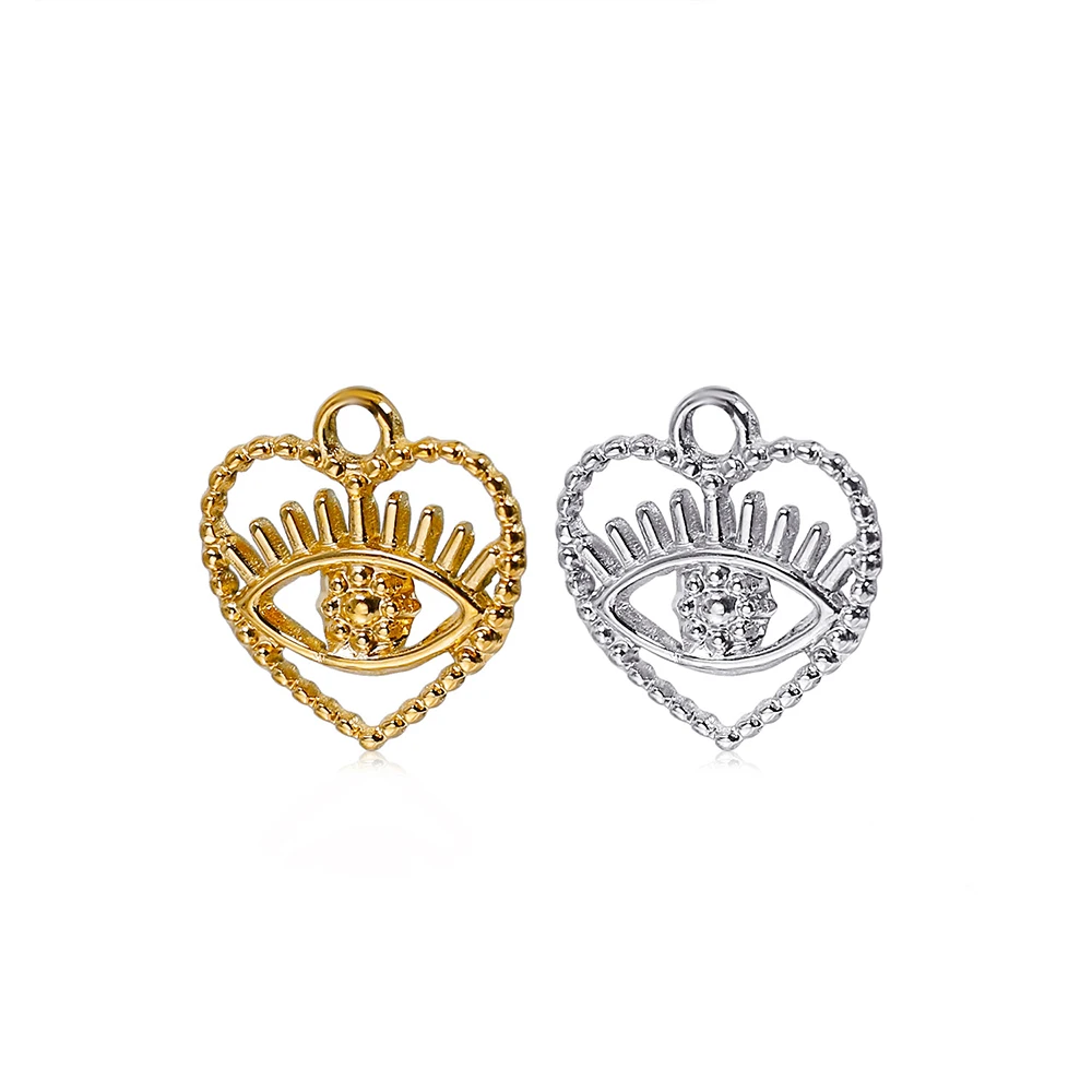 2Pcs Stainless Steel Hollow Heart Love Eye Pendant Charms DIY Necklace Bracelet Jewelry Findings