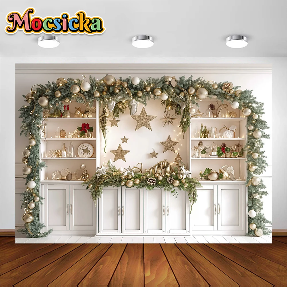 White Christmas Theme Photography Background XMAS Wreath Tree Cabinet Backdrops Decoration Family Portrait Photo Supplies