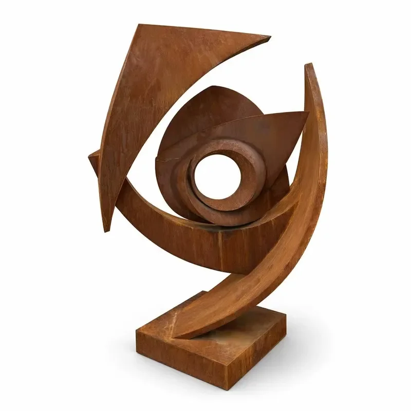 Modern Geometric Weathering Steel Sculpture Outdoor Rusted Metal Art Statue for Park Landscape Garden Decoration Abstract
