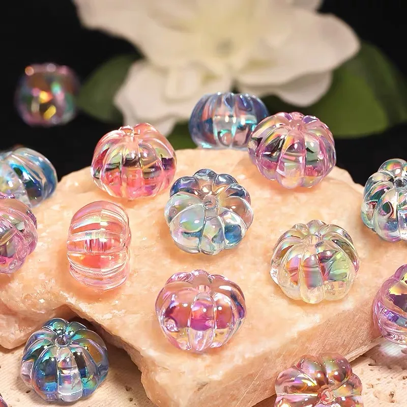 Iridescent Transparent Pumpkin Beads Rose Loose Beads DIY Bracelet Hair Rope Car Hanging Jewelry Making Accessories