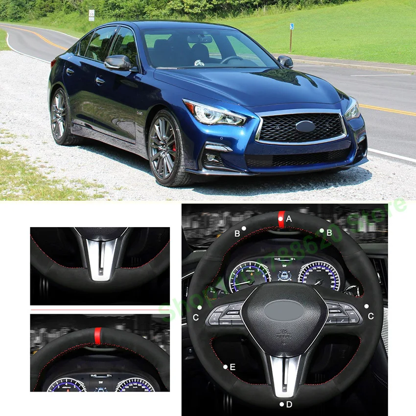 

Hand-Sewn Alcantara Non-slip Suede Leather Car Steering Wheel Cover Wrap for Infiniti Q50 2018-2019 Q60 2016-2018 QX50 2018-2019