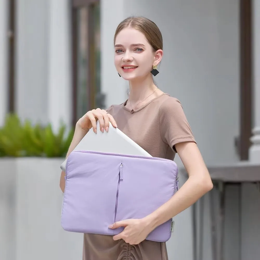 Polyester Puffy Laptop Sleeve 13.6/15.3inch Cotton Filled Laptop Sleeve Bag Zipper Closure Front Pocket for Lenovo Dell Laptop