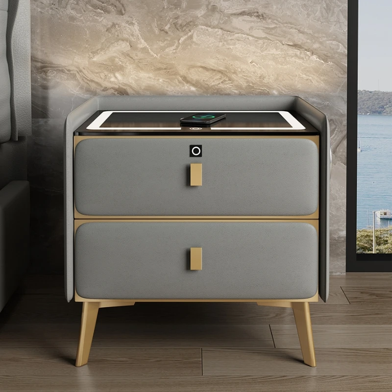 Storage Modern Nightstand Usb Drawer Italian Fingerprint Bedside Table Wireless Charger Mesa De Cabeceira Inteligente Furnitures