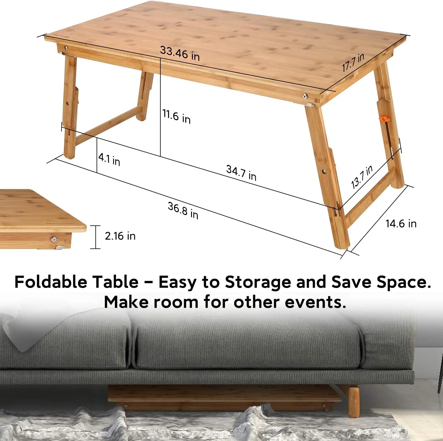 Adjustable Folding Floor Desk with Large Tray for Laptop, Coffee Table, and Gaming, 33.5x17.7 Inches