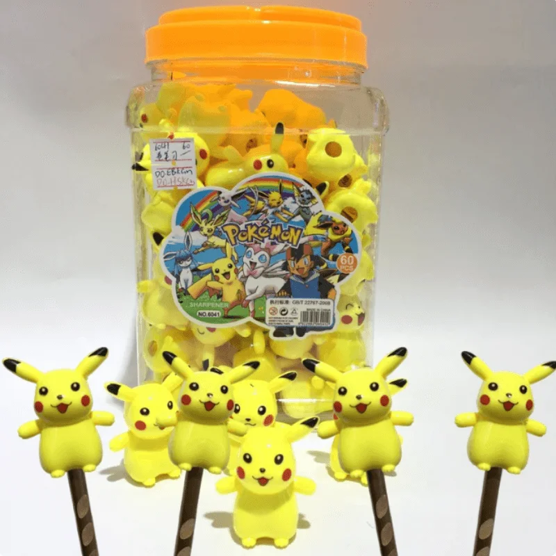 New 60pcs Box Pikachu Hb Pencil Sharpener Kawaii Pencil Sharpener Student Prize Stationery Wholesale