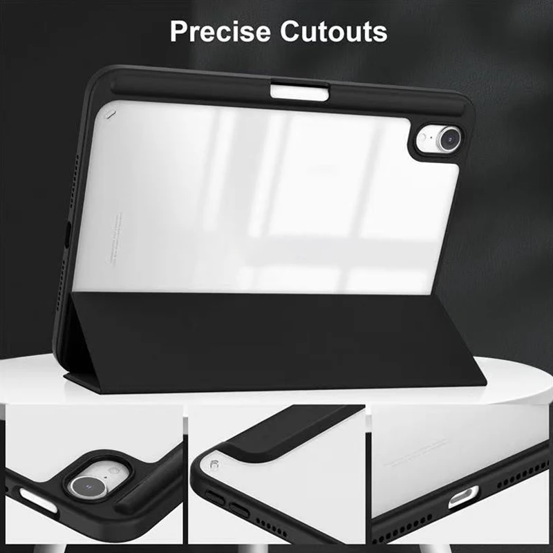 Flip Tablet Cover per iPad Mini 6 8.3 ''2021/Mini 7 2024 (A17 Pro) A2995 Acylic Back Case con portapenne Sveglia/Sleep automatico