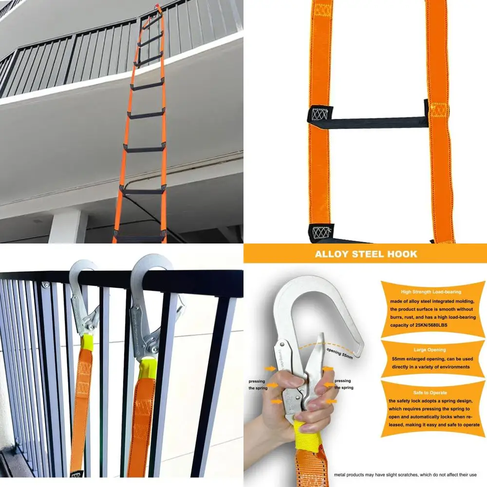 

Emergency 33.1ft Fire Escape Ladder with 2 Hooks for 3-5 Story Homes, Reusable Safety Rope Ladder for Windows and Balconies, Ora