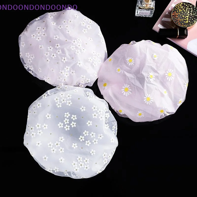 Double Layer Shower Cap Cute Cartoon Printed Waterproof Bath Cap Bath Hat Hair Cover Reusable For Women Bathroom Shower Use
