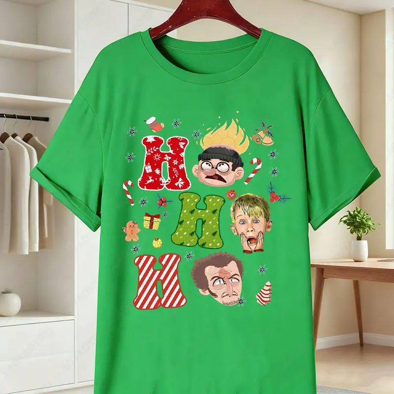 متعة المنزل وحده فيلم للجنسين تي شيرت كيفن ماكاليستر وعصابة Facepalm Ho Ho طباعة تيز عيد الميلاد قصيرة الأكمام تي شيرتات قطن #6