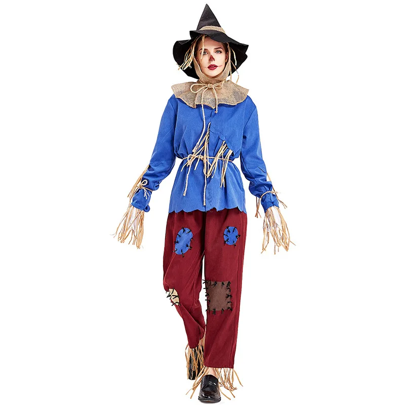 Adult Unisex Scarecrow Cosplay Costume for Women Men Fantasia Halloween Purim Carnival Mardi Gras Costumes