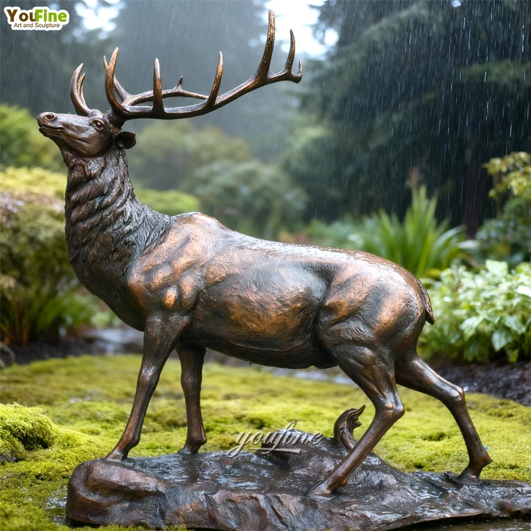 YOUFINE Outdoor Garden Decor Metal Farm Animal Sculptures Bronze Stag Statue Sculpture
