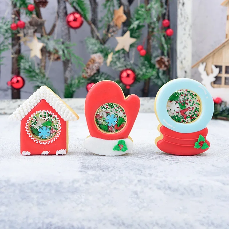 Cute Snow Globe Icecream Shaking Cookie Cutter Plastic Biscuit Mould Fondant Christmas Cake Decorating Tools DIY Fruit Cutter