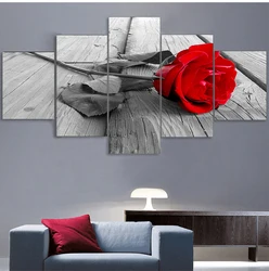 HD Home Decoration Canvas Pictures Living Room Modern 5 Panel Red Rose Flowers Printed Painting Wall Art Modular Poster Frame