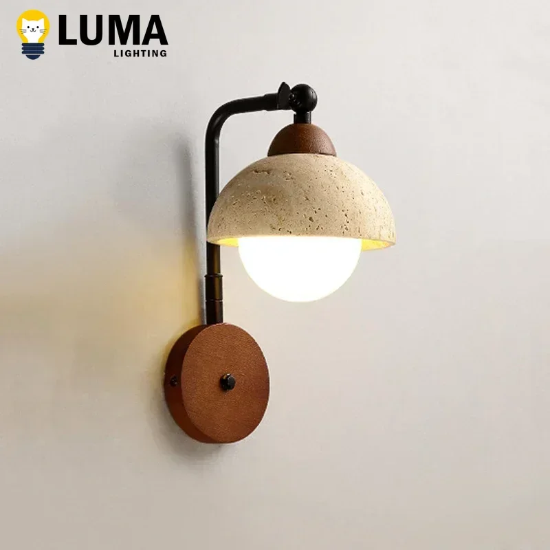 

Luma Japanese Style Natural Stone Wall Lamp Yellow Travertine Half Circle Light for Home Decor Room Corridor LED Sconce Light