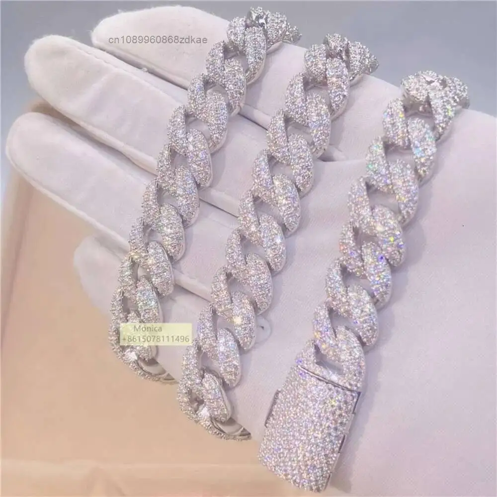 Luxury Pass Diamond Tester 12mm Two Row Luxury Shining Jewelry Iced Out Vvs1 Moissanite Cuban Link Chain Necklace.